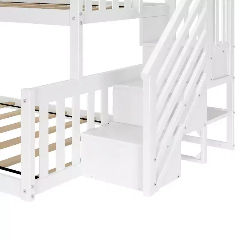Lit superposé bas en bois jumeau sur toute la longueur pour enfants avec escalier