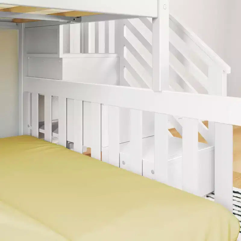 Lit superposé bas en bois jumeau sur toute la longueur pour enfants avec escalier