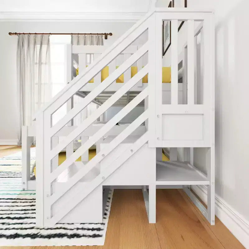 Lit superposé bas en bois jumeau sur toute la longueur pour enfants avec escalier