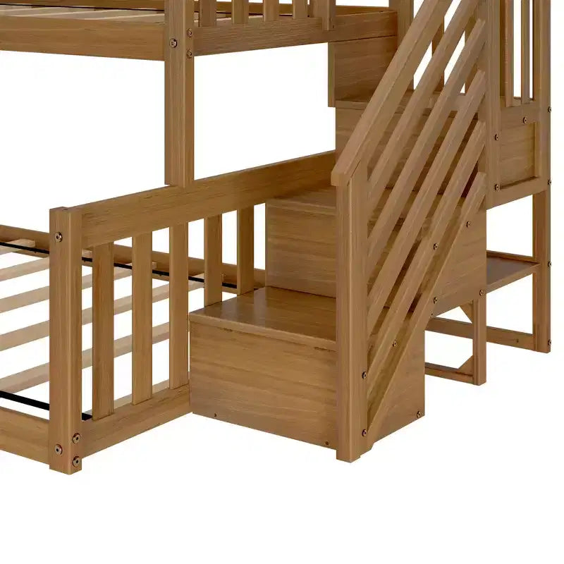 Lit superposé bas en bois jumeau sur toute la longueur pour enfants avec escalier