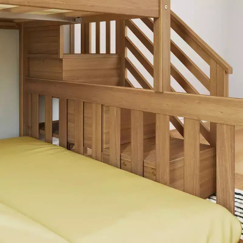 Lit superposé bas en bois jumeau sur toute la longueur pour enfants avec escalier