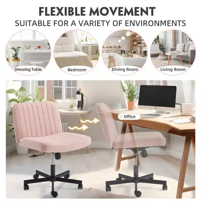 Chaise sans accoudoirs Croisée avec Roues, Chaise de Bureau à Jambes Croisées Réglable en Hauteur, Chaise de Bureau pour Bureau, Chambre, Salon