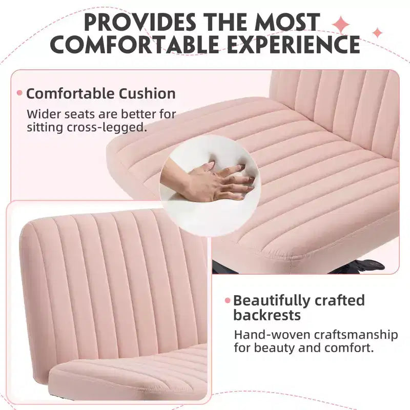 Chaise sans accoudoirs Croisée avec Roues, Chaise de Bureau à Jambes Croisées Réglable en Hauteur, Chaise de Bureau pour Bureau, Chambre, Salon