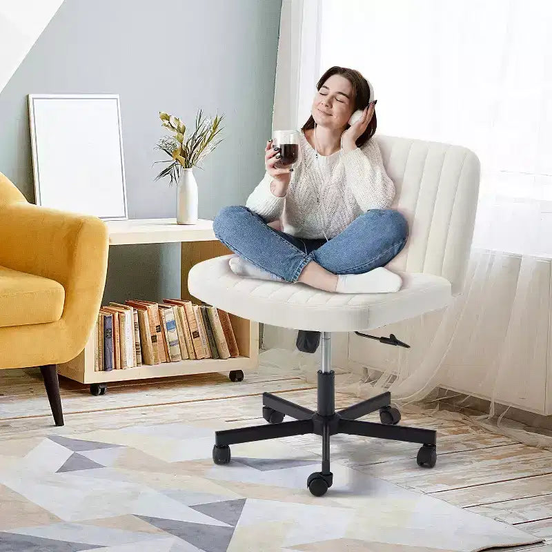 Chaise sans accoudoirs Croisée avec Roues, Chaise de Bureau à Jambes Croisées Réglable en Hauteur, Chaise de Bureau pour Bureau, Chambre, Salon