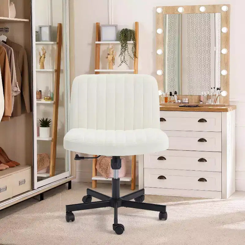 Chaise sans accoudoirs Croisée avec Roues, Chaise de Bureau à Jambes Croisées Réglable en Hauteur, Chaise de Bureau pour Bureau, Chambre, Salon