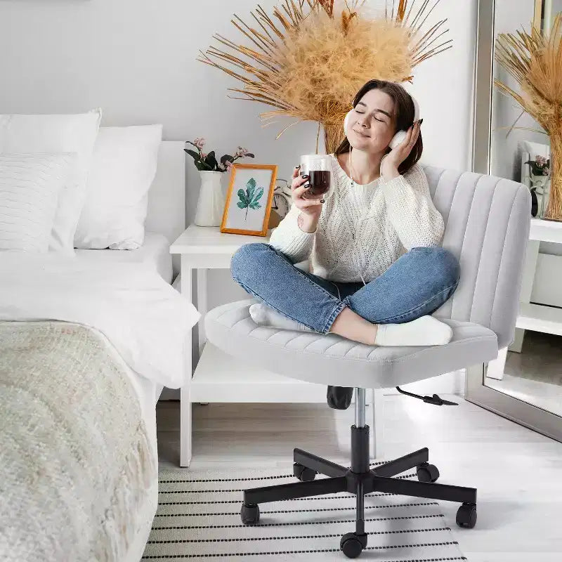 Chaise sans accoudoirs Croisée avec Roues, Chaise de Bureau à Jambes Croisées Réglable en Hauteur, Chaise de Bureau pour Bureau, Chambre, Salon