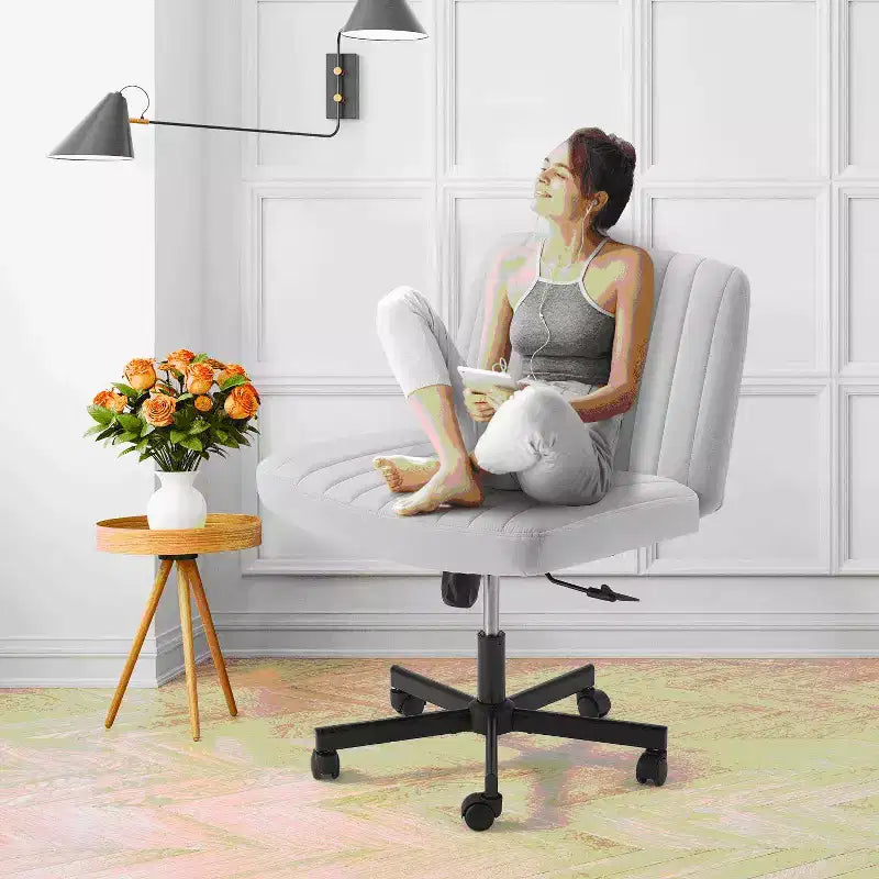 Chaise sans accoudoirs Croisée avec Roues, Chaise de Bureau à Jambes Croisées Réglable en Hauteur, Chaise de Bureau pour Bureau, Chambre, Salon