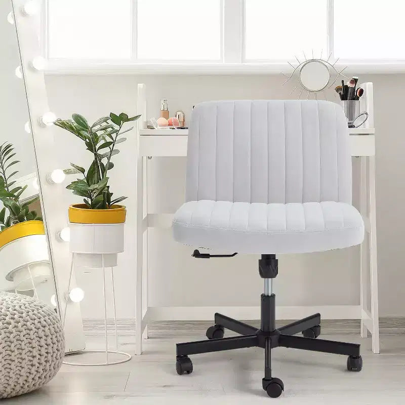 Chaise sans accoudoirs Croisée avec Roues, Chaise de Bureau à Jambes Croisées Réglable en Hauteur, Chaise de Bureau pour Bureau, Chambre, Salon