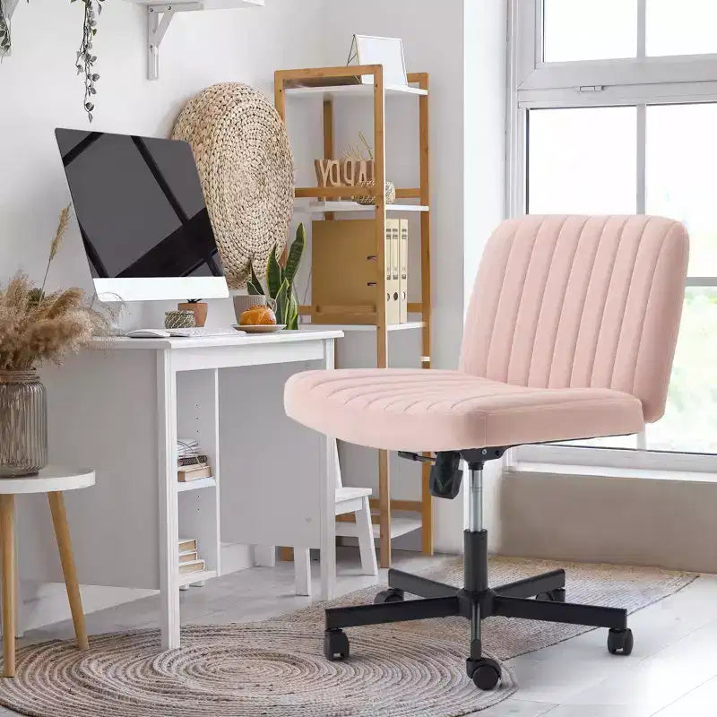 Chaise sans accoudoirs Croisée avec Roues, Chaise de Bureau à Jambes Croisées Réglable en Hauteur, Chaise de Bureau pour Bureau, Chambre, Salon