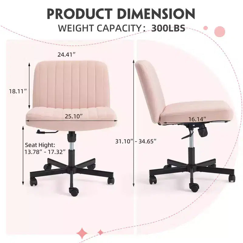 Chaise sans accoudoirs Croisée avec Roues, Chaise de Bureau à Jambes Croisées Réglable en Hauteur, Chaise de Bureau pour Bureau, Chambre, Salon