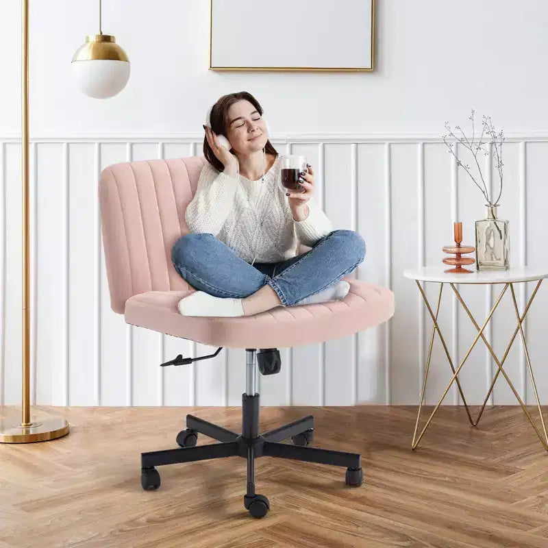 Chaise sans accoudoirs Croisée avec Roues, Chaise de Bureau à Jambes Croisées Réglable en Hauteur, Chaise de Bureau pour Bureau, Chambre, Salon