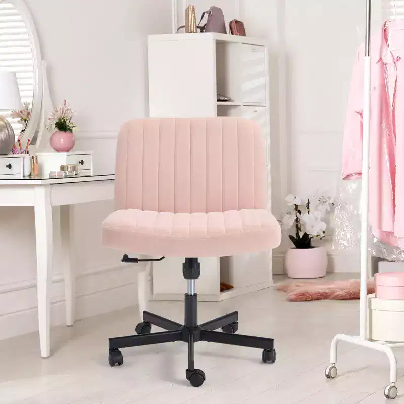 Chaise sans accoudoirs Croisée avec Roues, Chaise de Bureau à Jambes Croisées Réglable en Hauteur, Chaise de Bureau pour Bureau, Chambre, Salon