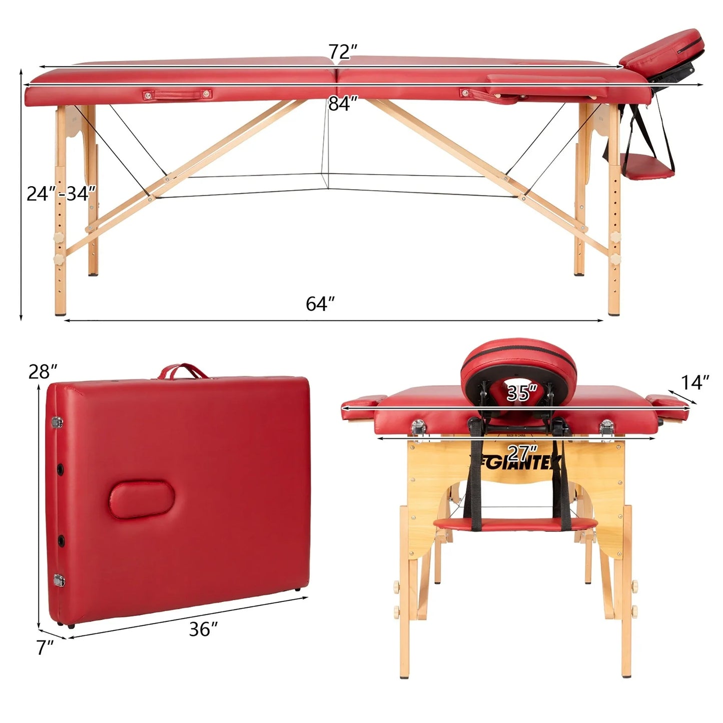 84L Portable Massage Table Adjustable Facial Spa Bed Tattoo w/ Carry