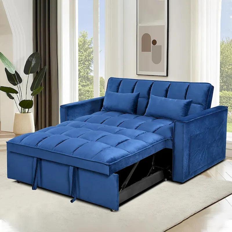 Modern Velvet Futon Loveseat with Reclining Backrest & Pockets, Seats 2 ??Dark Gray / Light Gray / Blue / Black