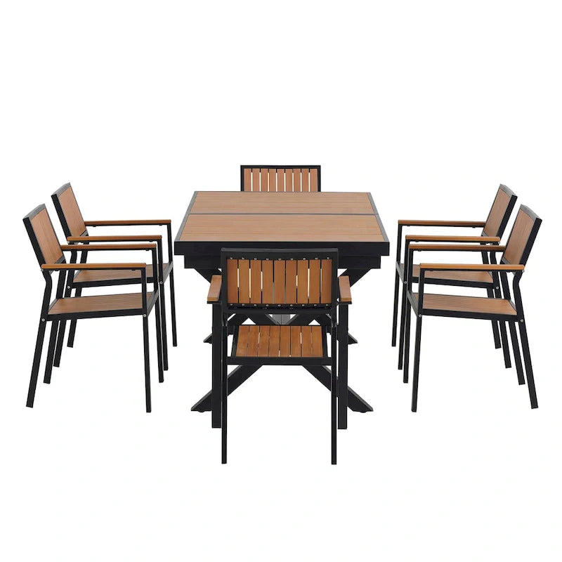 7-Piece Outdoor Extendable Dining Set with Extendable Table and 6 Armrest Chair