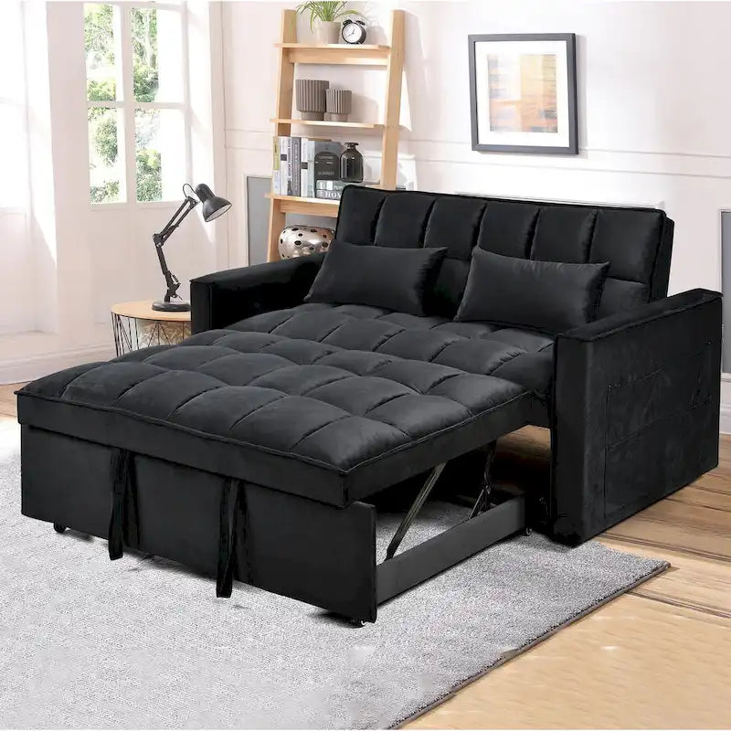 Modern Velvet Futon Loveseat with Reclining Backrest & Pockets, Seats 2 ??Dark Gray / Light Gray / Blue / Black