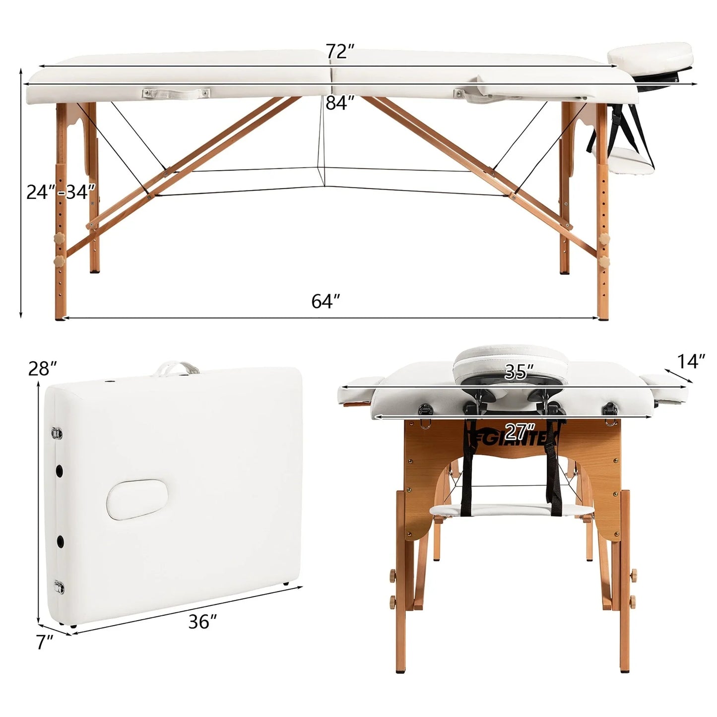 84L Portable Massage Table Adjustable Facial Spa Bed Tattoo w/ Carry