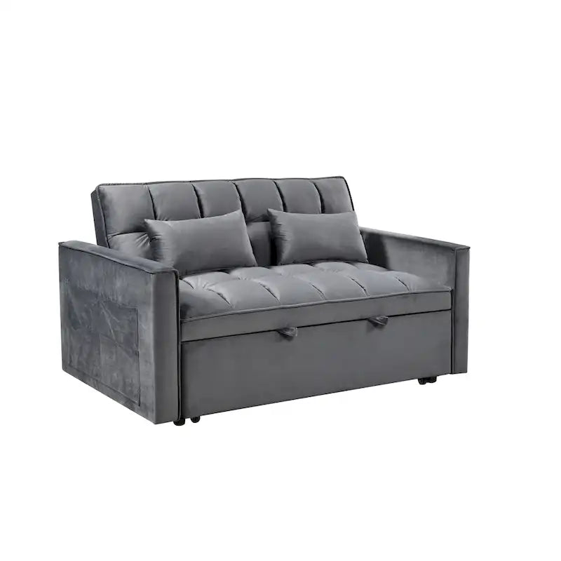 Modern Velvet Futon Loveseat with Reclining Backrest & Pockets, Seats 2 ??Dark Gray / Light Gray / Blue / Black